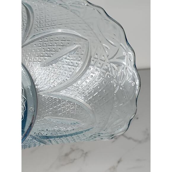 Fenton Blue Glass Basket with Handle – Daisy & Button / Starburst Pattern – - Picture 13 of 16